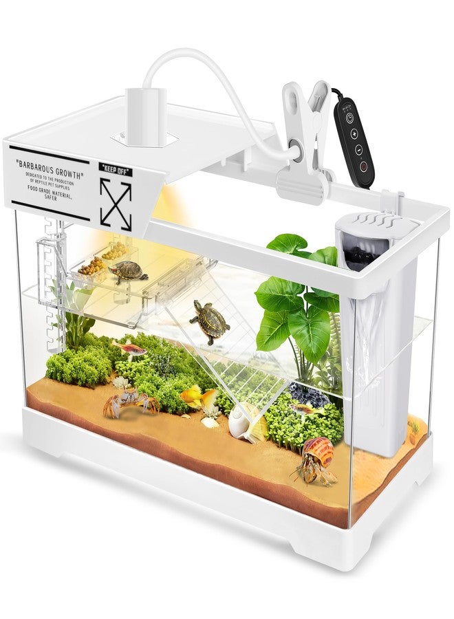 GOZILLA Aquatic Turtle Tank+Lamp+Filter Kit, Upgrade PC Turtle Tank Starter Kit with Adjustable 360°Lamp & Filter,Reptile Habitat Lid,Hanging Platform for Small Reptiles.(15.75×7.9×9''/White) - Image 1